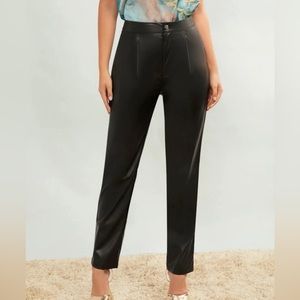 Waist PU leather straight legs pants